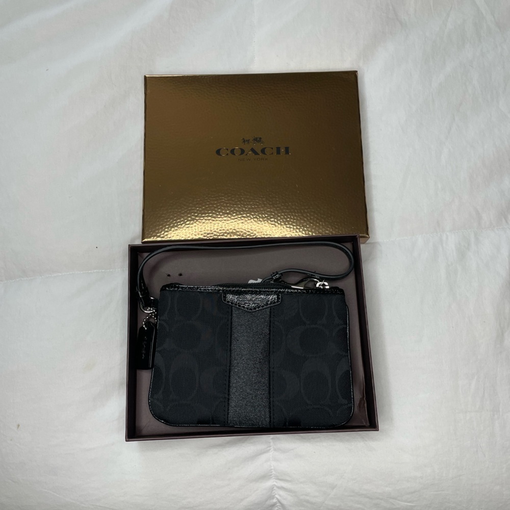 COACH 12cm signature small wristlet wallet black jacquard pattern - Picture 1 of 7